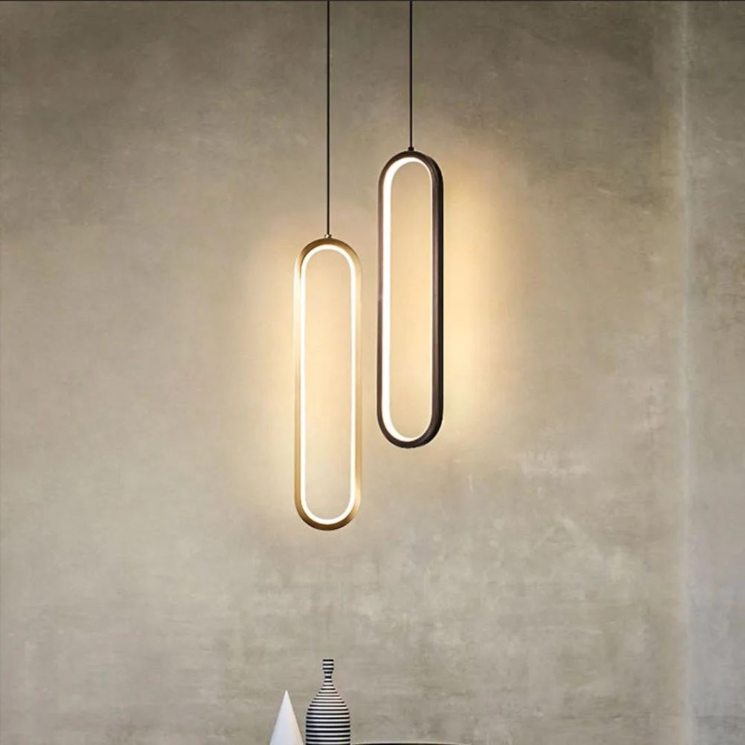 Luminária Pendente Elipse Negra LED – Design Moderno e Minimalista