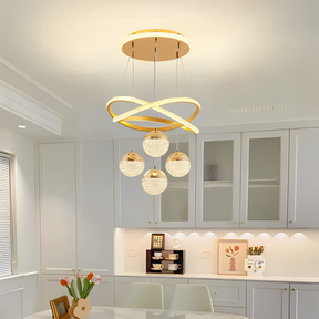 Lustre Círculo de Luxo  Aro Infinito Dourado - 3 Esferas
