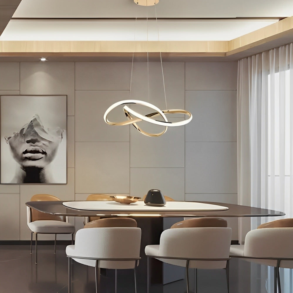Orbita Dourada Slim – Escultura de Luz Suspensa 2 Aros