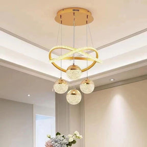 Lustre Círculo de Luxo  Aro Infinito Dourado - 3 Esferas